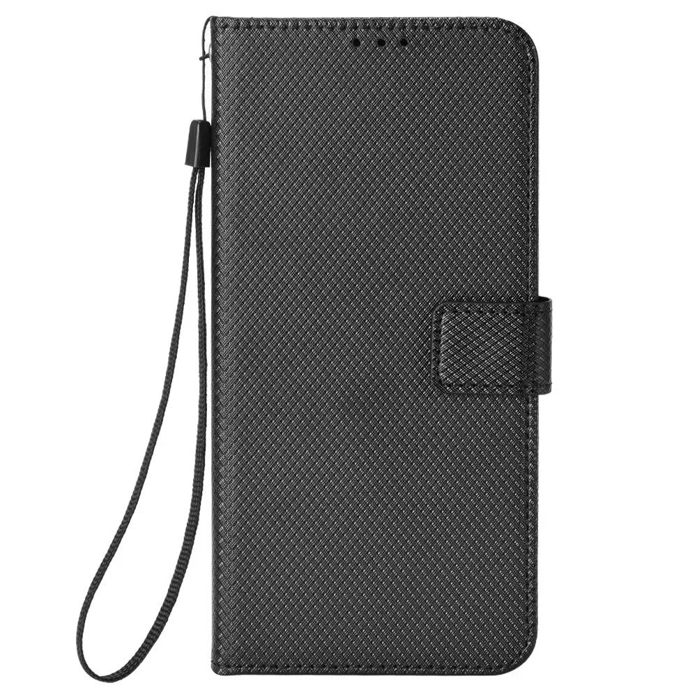 For Samsung Galaxy M35 5G Case Diamond Texture PU Leather Phone Cover - Black - 6