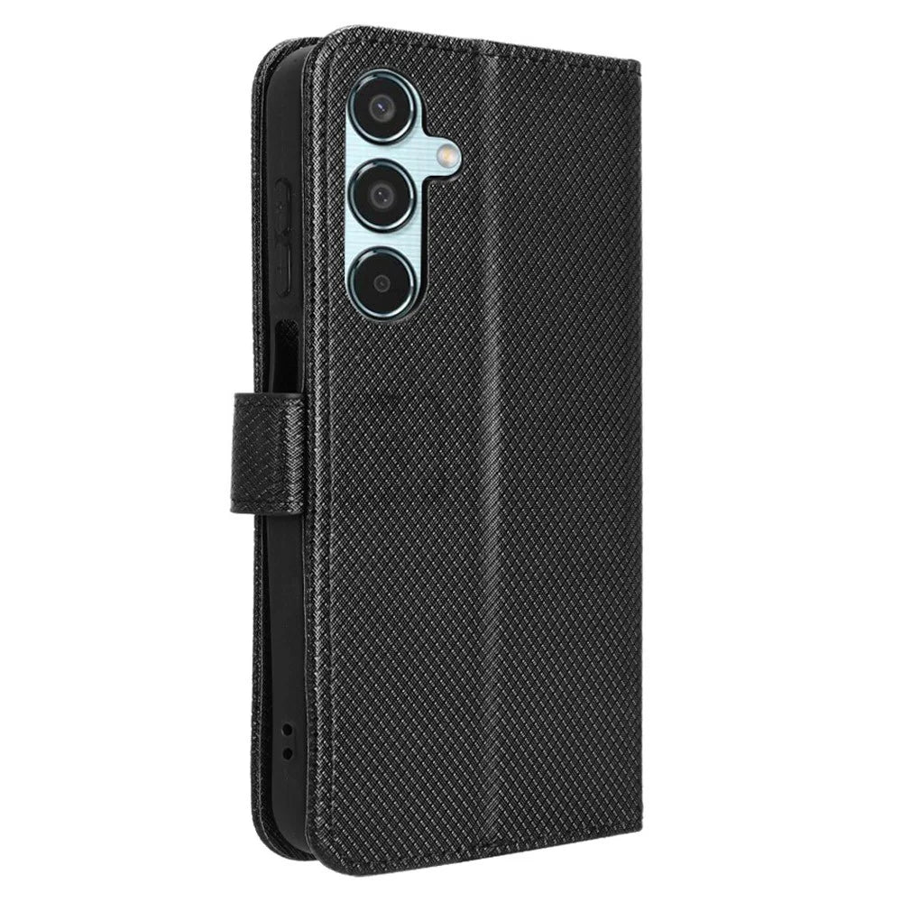 For Samsung Galaxy M35 5G Case Diamond Texture PU Leather Phone Cover - Black - 7