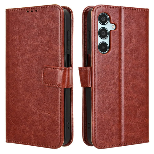 For Samsung Galaxy M35 5G Wallet Case Crazy Horse Texture Leather Stand Phone Cover - Brown - 1