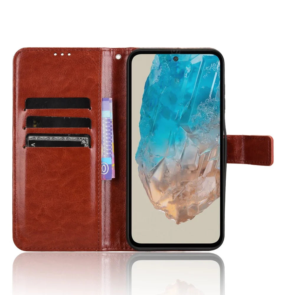 For Samsung Galaxy M35 5G Wallet Case Crazy Horse Texture Leather Stand Phone Cover - Brown - 2