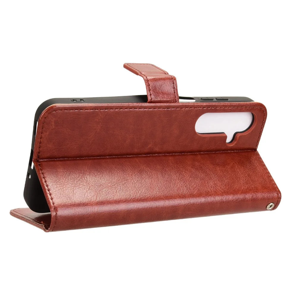 For Samsung Galaxy M35 5G Wallet Case Crazy Horse Texture Leather Stand Phone Cover - Brown - 3
