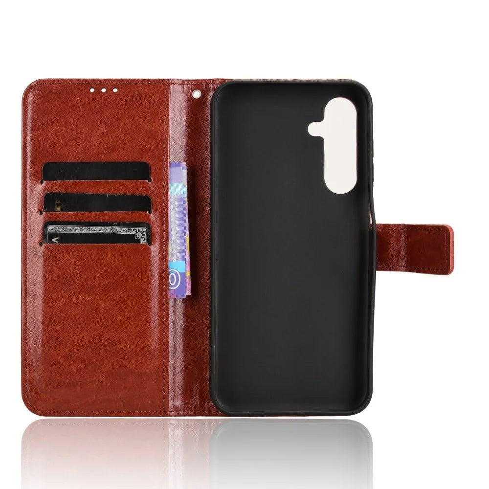 For Samsung Galaxy M35 5G Wallet Case Crazy Horse Texture Leather Stand Phone Cover - Brown - 4