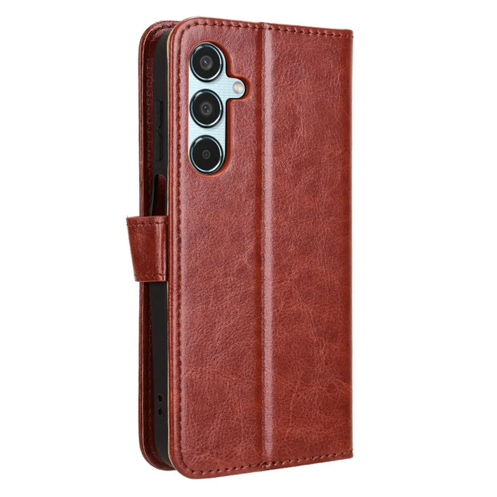 For Samsung Galaxy M35 5G Wallet Case Crazy Horse Texture Leather Stand Phone Cover - Brown - 6