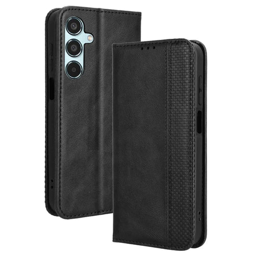 For Samsung Galaxy M35 5G Wallet Case Retro PU Leather Stand Phone Cover - Black - 1