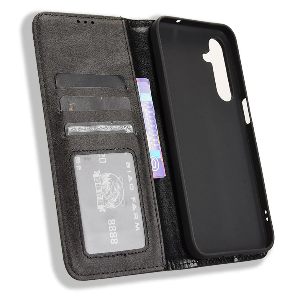For Samsung Galaxy M35 5G Wallet Case Retro PU Leather Stand Phone Cover - Black - 5