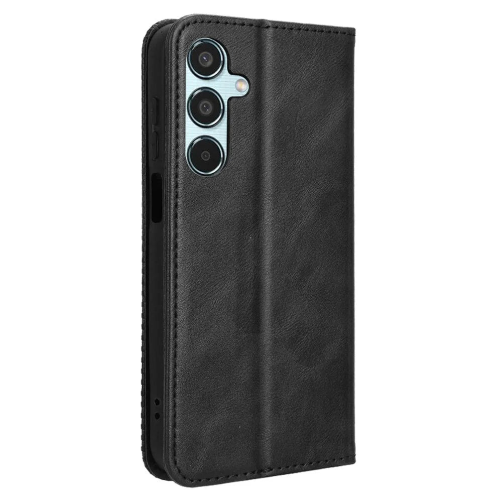 For Samsung Galaxy M35 5G Wallet Case Retro PU Leather Stand Phone Cover - Black - 7
