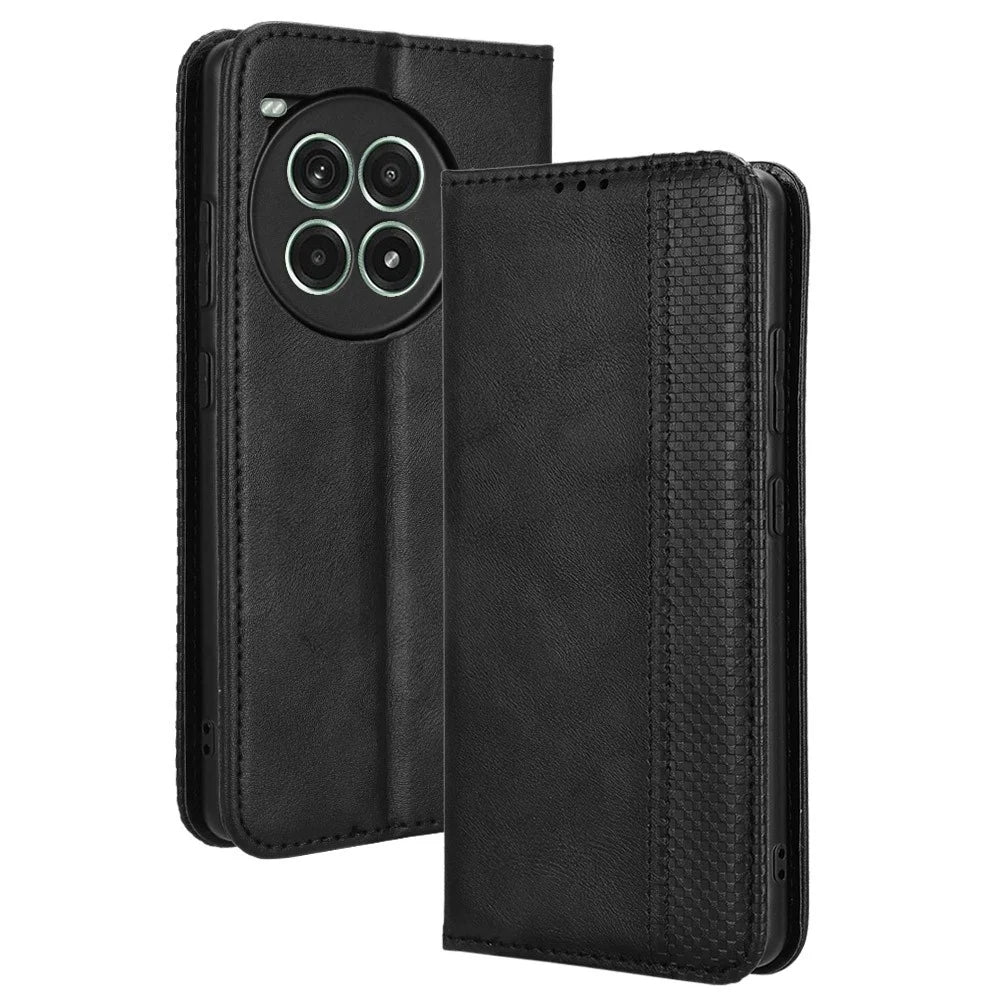 For OnePlus Ace 3 Pro 5G Wallet Case Anti-Drop Retro PU Leather Phone Cover - Black - 1