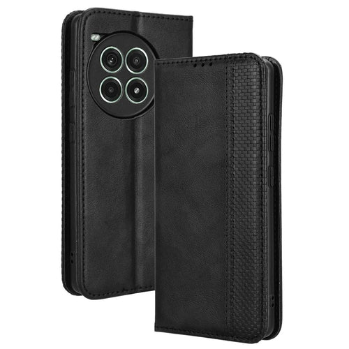 For OnePlus Ace 3 Pro 5G Wallet Case Anti-Drop Retro PU Leather Phone Cover - Black - 1