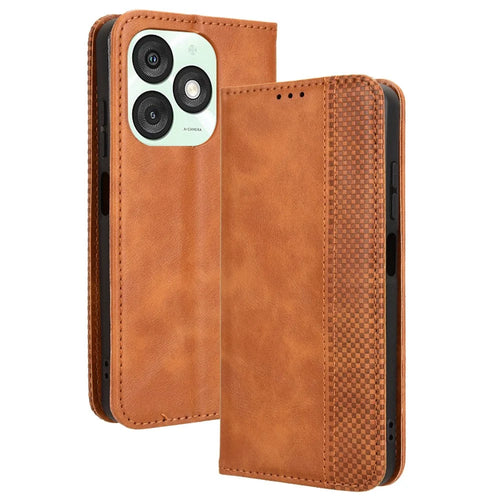 For itel A50 Shockproof Case Retro PU Leather Wallet Phone Cover - Brown - 1