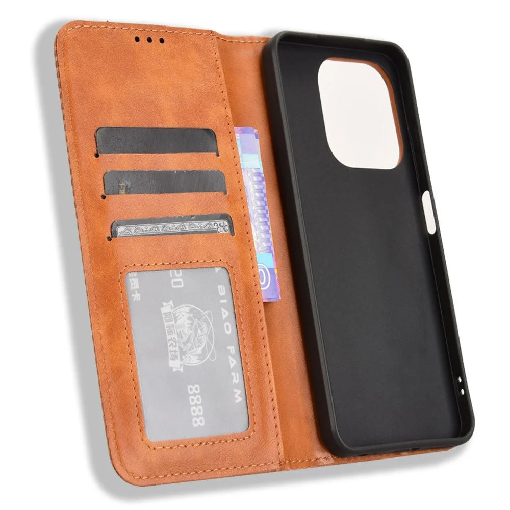 For itel A50 Shockproof Case Retro PU Leather Wallet Phone Cover - Brown - 5