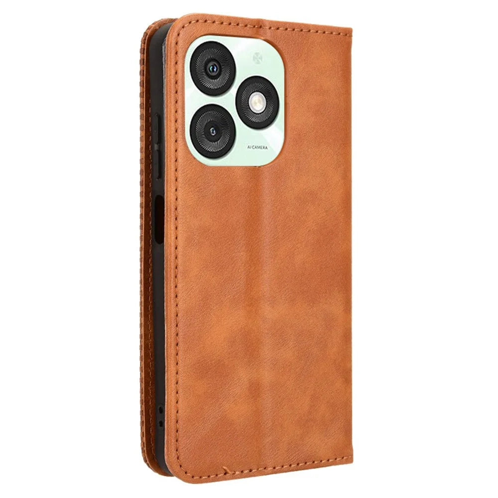 For itel A50 Shockproof Case Retro PU Leather Wallet Phone Cover - Brown - 7