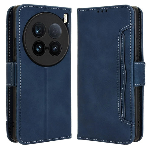 For vivo X100 Ultra 5G Wallet Case Multiple Card Slots Leather Phone Cover with Stand - Blue - 1