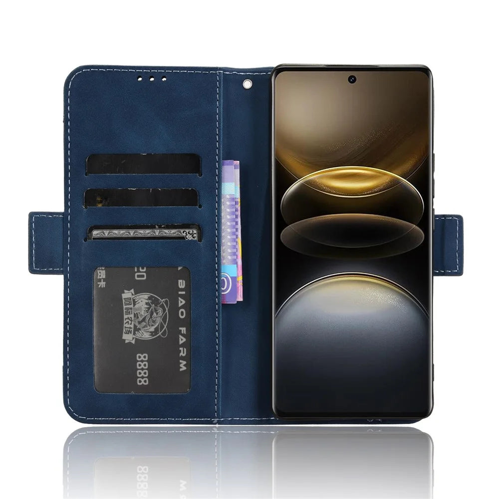For vivo X100 Ultra 5G Wallet Case Multiple Card Slots Leather Phone Cover with Stand - Blue - 3