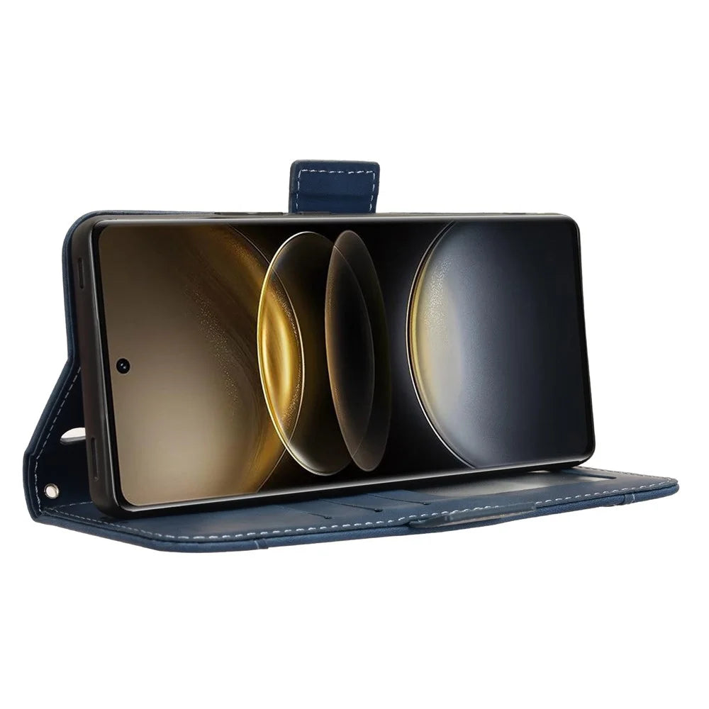 For vivo X100 Ultra 5G Wallet Case Multiple Card Slots Leather Phone Cover with Stand - Blue - 4