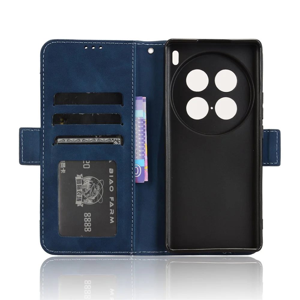 For vivo X100 Ultra 5G Wallet Case Multiple Card Slots Leather Phone Cover with Stand - Blue - 5