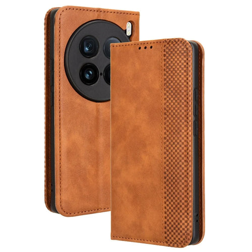 For vivo X100 Ultra 5G Wallet Case Retro PU Leather Stand Phone Cover - Brown - 1