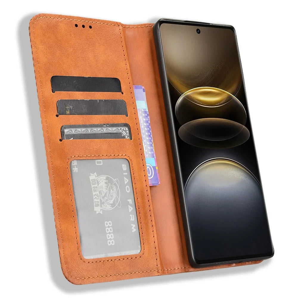 For vivo X100 Ultra 5G Wallet Case Retro PU Leather Stand Phone Cover - Brown - 2