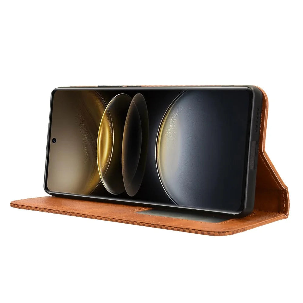 For vivo X100 Ultra 5G Wallet Case Retro PU Leather Stand Phone Cover - Brown - 3