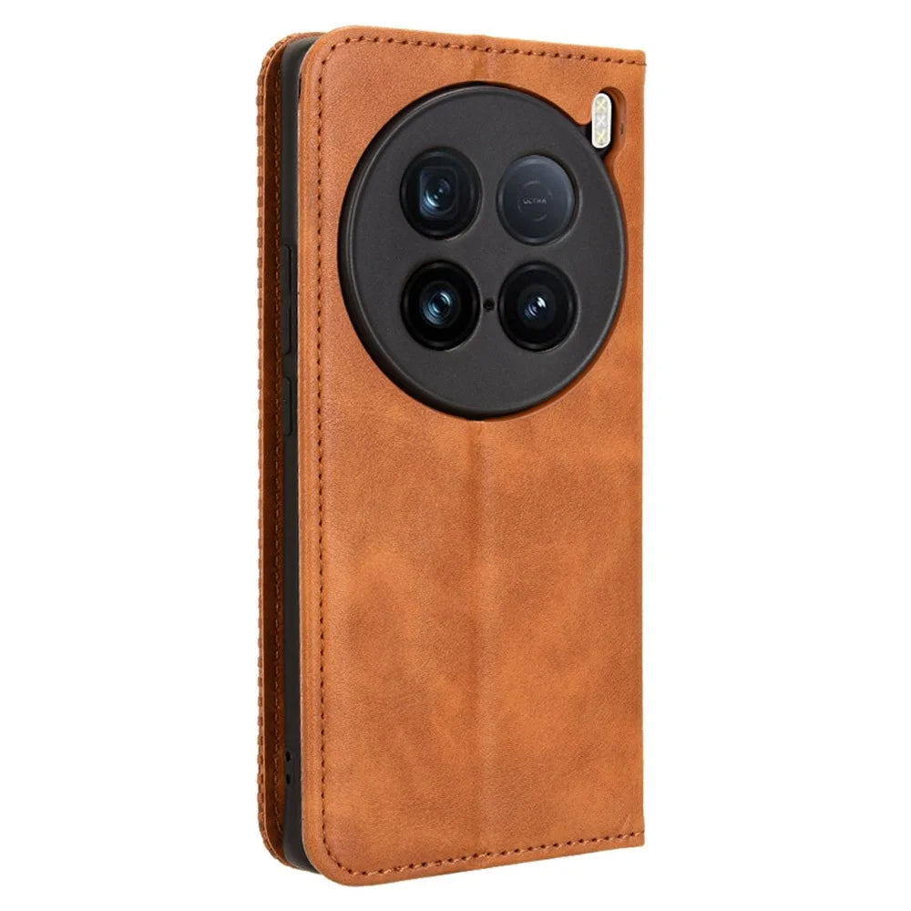 For vivo X100 Ultra 5G Wallet Case Retro PU Leather Stand Phone Cover - Brown - 7