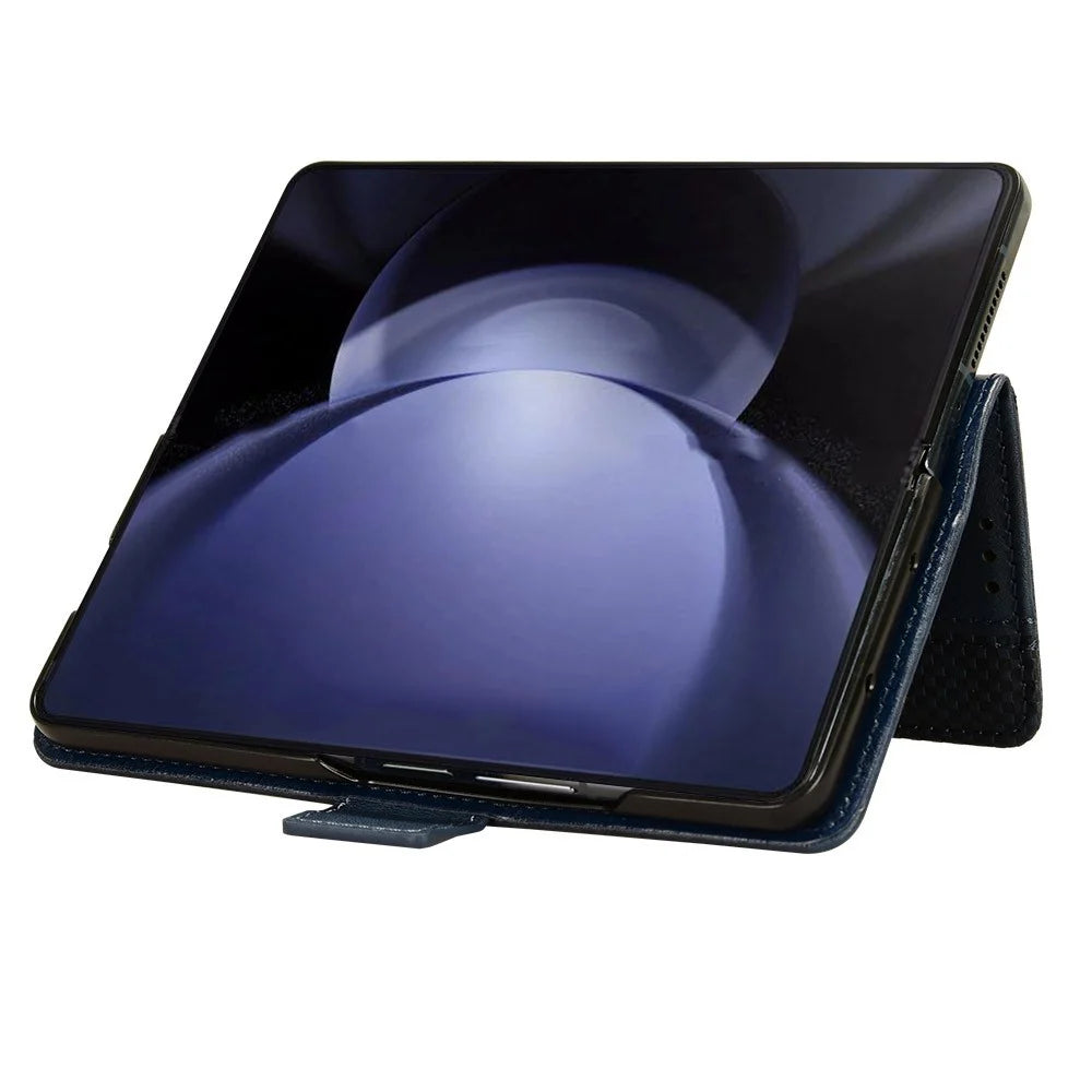 For Samsung Galaxy Z Fold6 5G Phone Case Vintage PU Leather Wallet Stand Shockproof Cover - Blue - 3