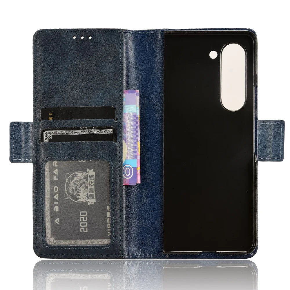 For Samsung Galaxy Z Fold6 5G Phone Case Vintage PU Leather Wallet Stand Shockproof Cover - Blue - 4