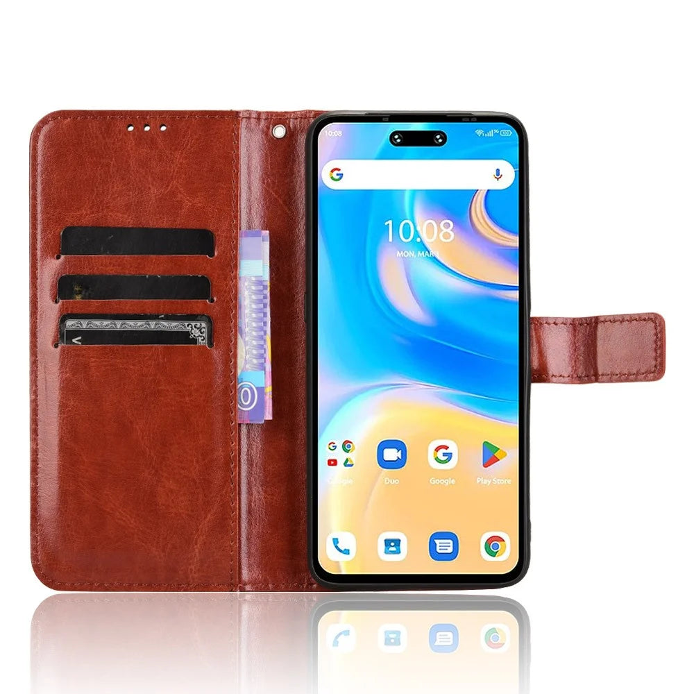 For Umidigi G6 Case Crazy Horse Texture Leather Wallet Phone Cover with Strap - Brown - 2