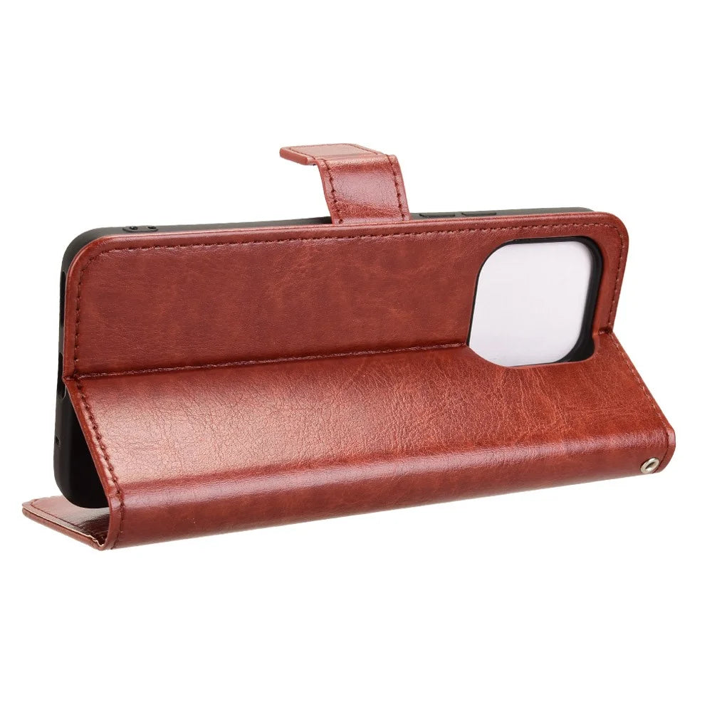 For Umidigi G6 Case Crazy Horse Texture Leather Wallet Phone Cover with Strap - Brown - 3