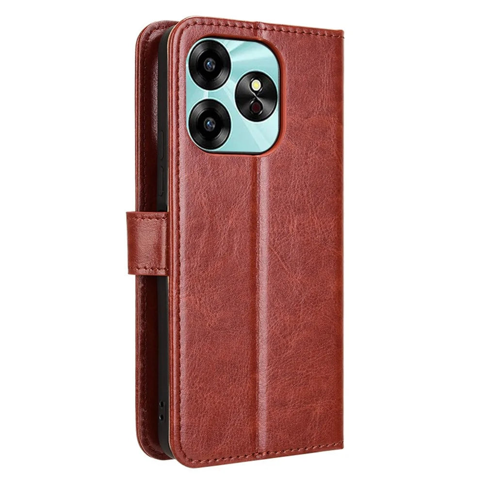 For Umidigi G6 Case Crazy Horse Texture Leather Wallet Phone Cover with Strap - Brown - 6
