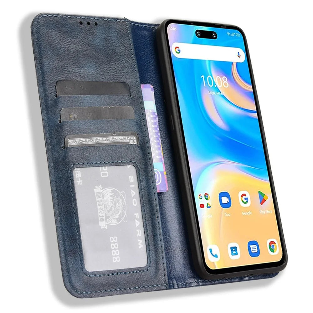 For Umidigi G6 Wallet Phone Case Retro Stand Leather Flip Cover - Blue - 2