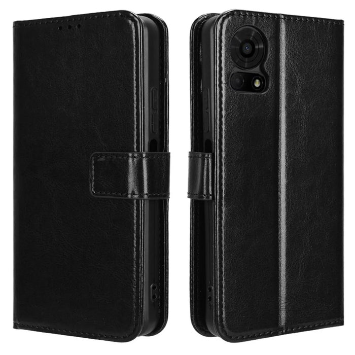 For TCL 50 LE Case Leather Wallet Phone Cover Crazy Horse Texture - Black - 1
