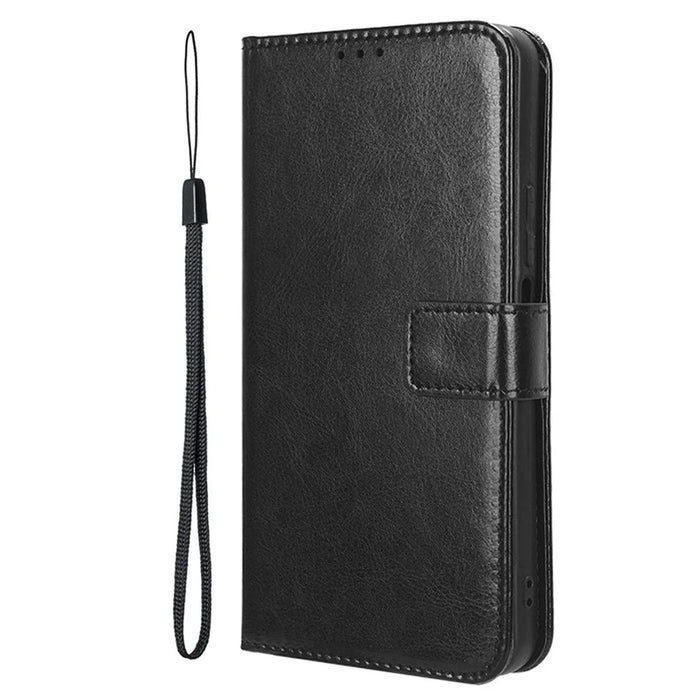 For TCL 50 LE Case Leather Wallet Phone Cover Crazy Horse Texture - Black - 5