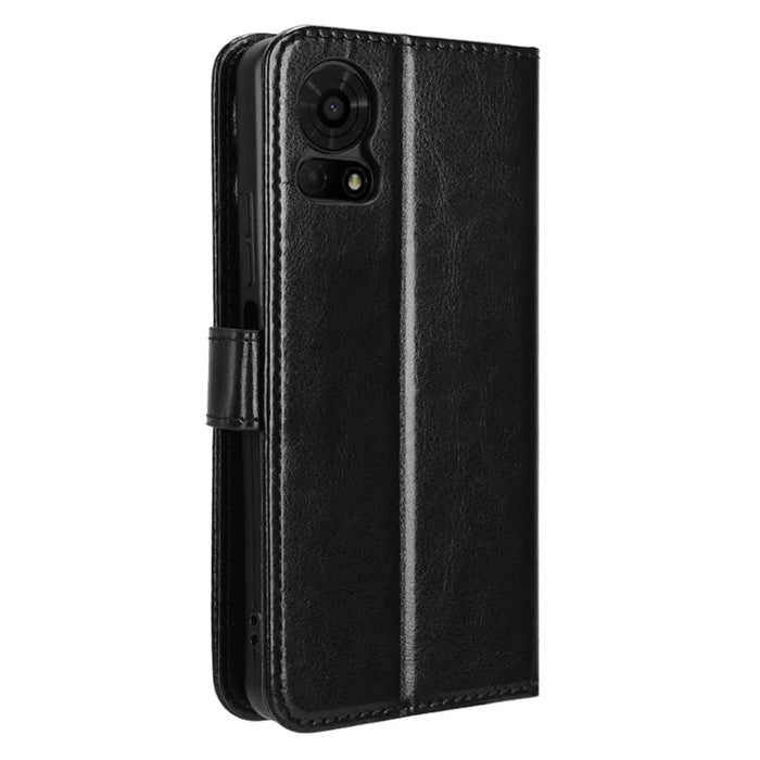 For TCL 50 LE Case Leather Wallet Phone Cover Crazy Horse Texture - Black - 6