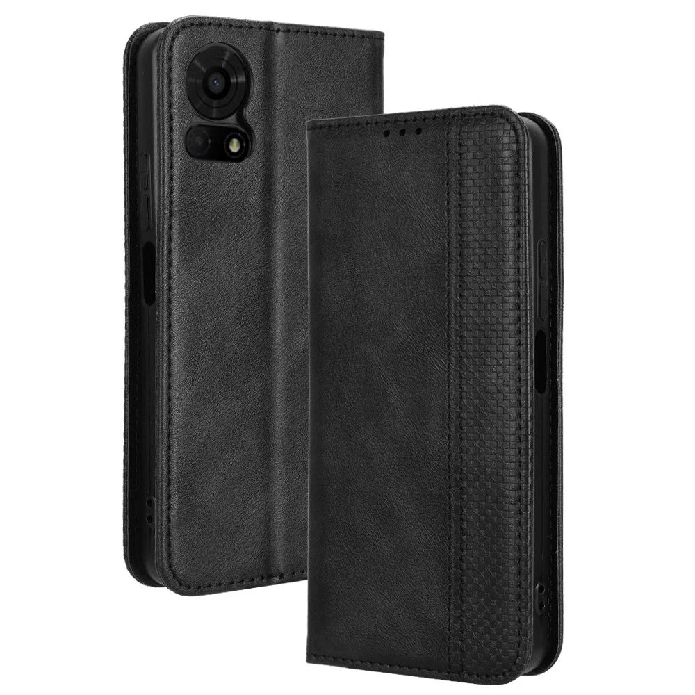 For TCL 50 LE Wallet Phone Case Anti-Scratch Retro Stand Leather Flip Cover - Black - 1