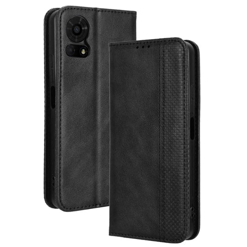 For TCL 50 LE Wallet Phone Case Anti-Scratch Retro Stand Leather Flip Cover - Black - 1