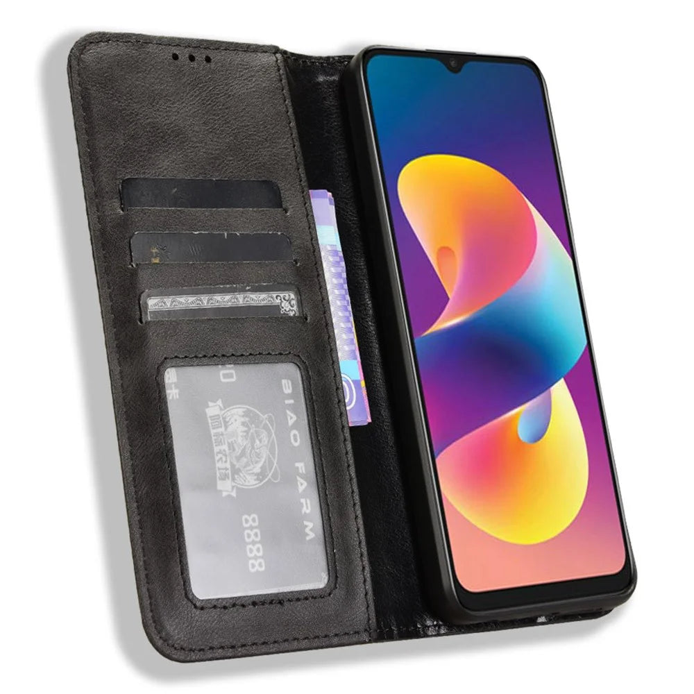 For TCL 50 LE Wallet Phone Case Anti-Scratch Retro Stand Leather Flip Cover - Black - 2