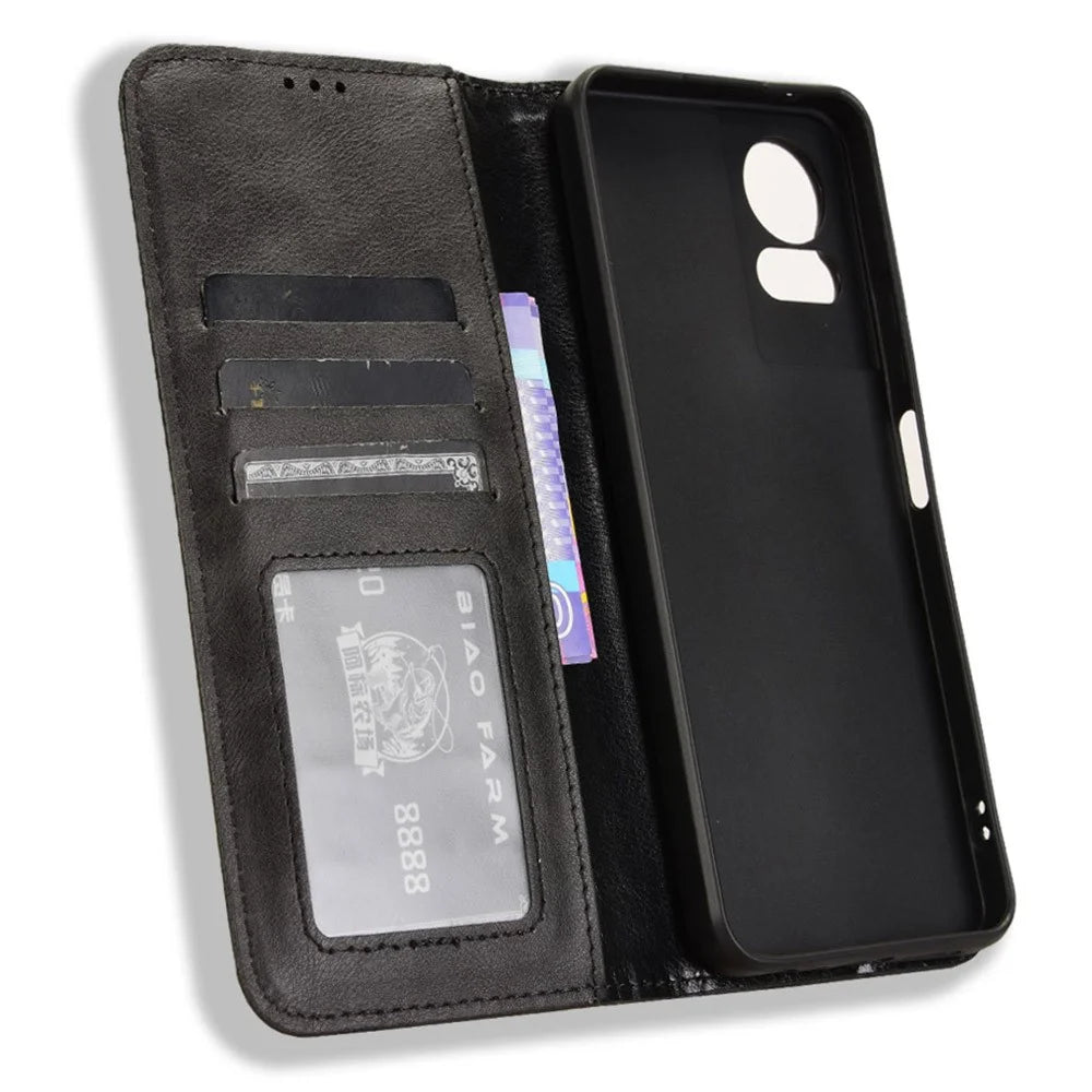 For TCL 50 LE Wallet Phone Case Anti-Scratch Retro Stand Leather Flip Cover - Black - 5