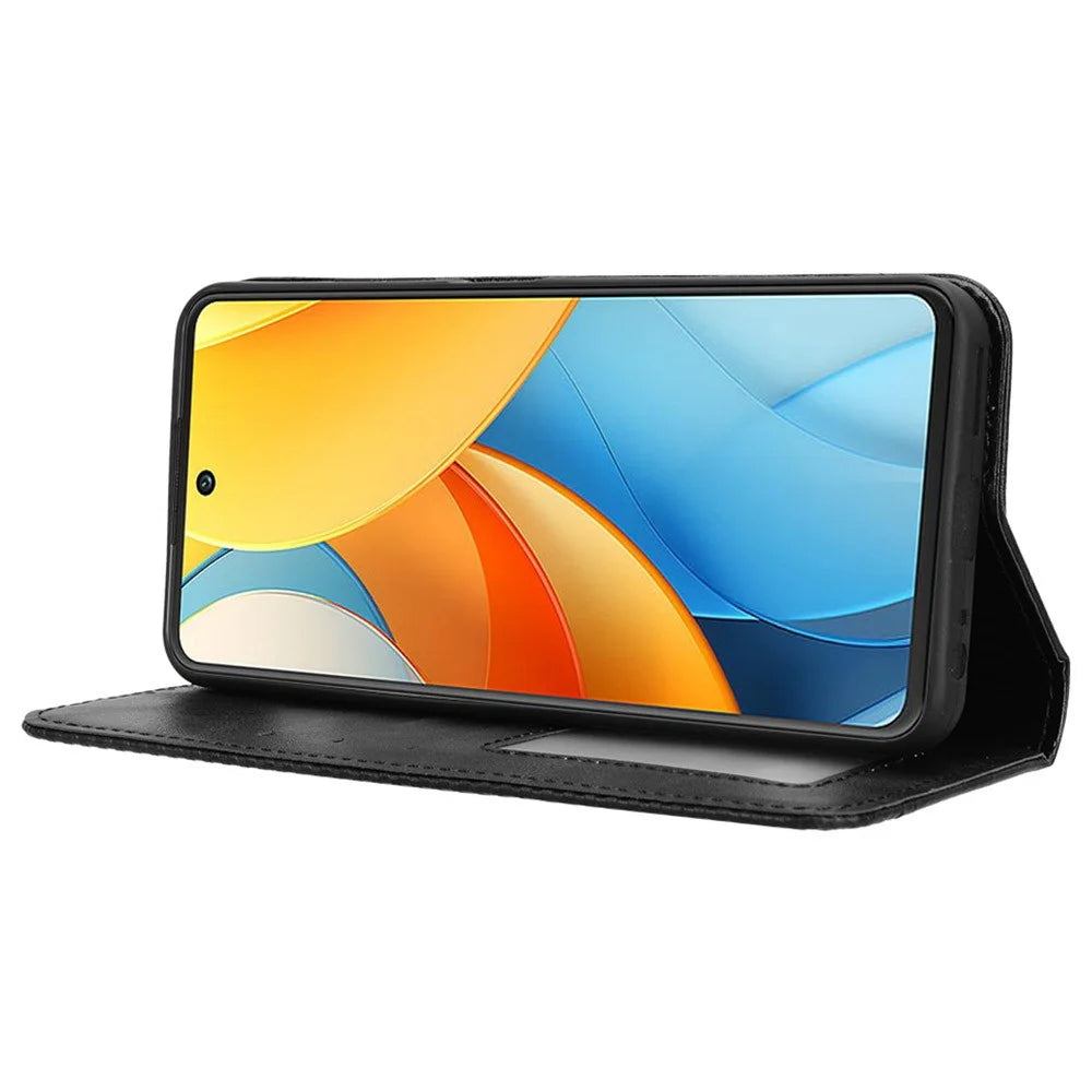For ZTE Axon 60 Lite / Blade V60 Vita Wallet Case Retro Leather Phone Cover with Stand - Black - 3