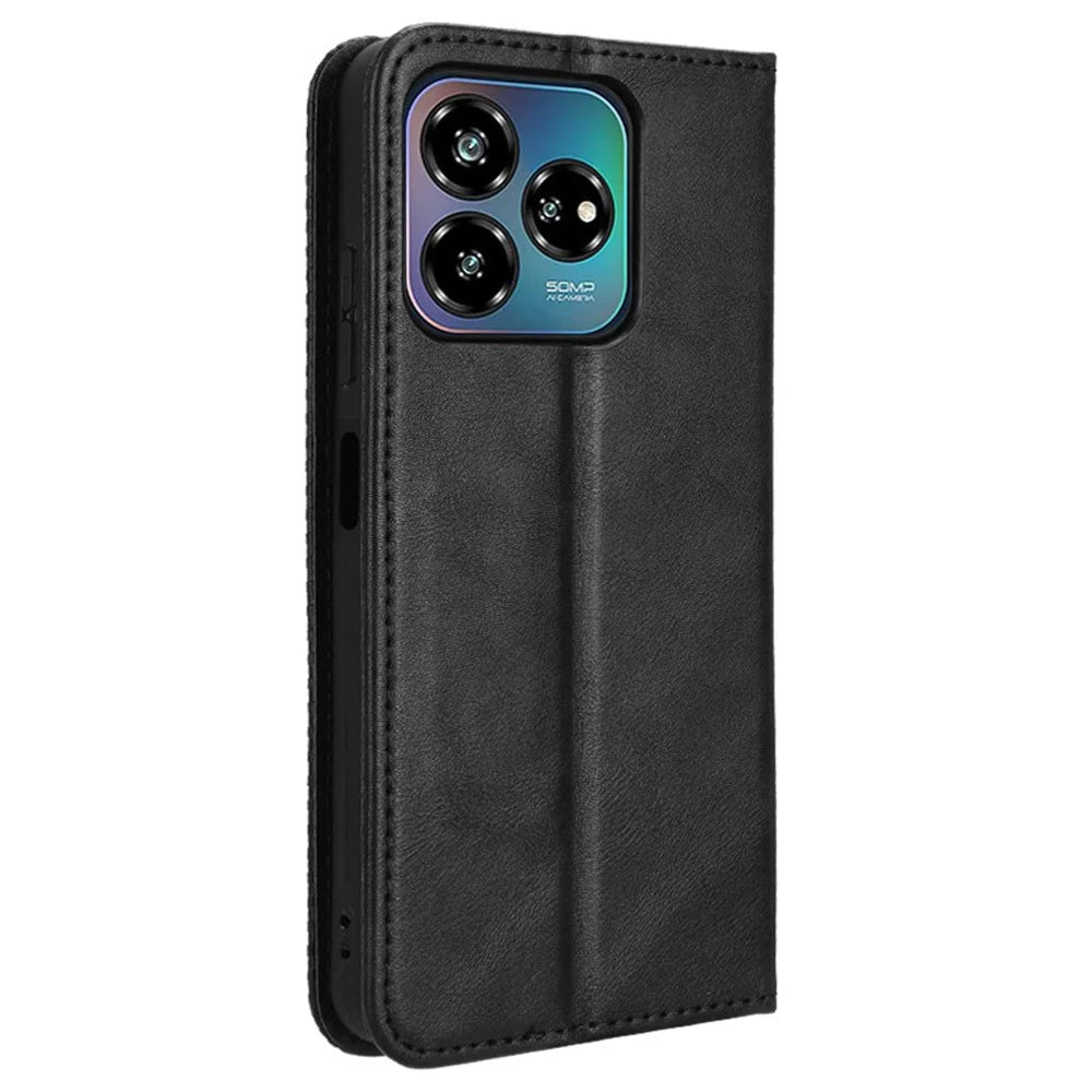 For ZTE Axon 60 Lite / Blade V60 Vita Wallet Case Retro Leather Phone Cover with Stand - Black - 7