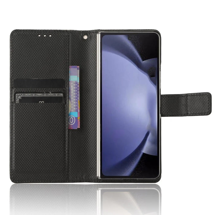 For Samsung Galaxy Z Fold6 5G Case with Pencil Holder, PU Leather Diamond Texture Wallet Phone Cover - Black - 2