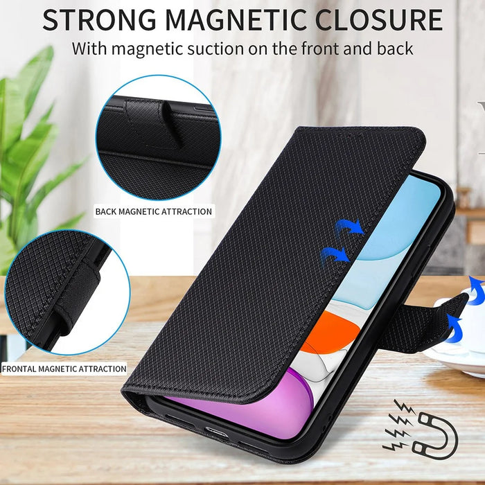 For Samsung Galaxy Z Fold6 5G Case with Pencil Holder, PU Leather Diamond Texture Wallet Phone Cover - Black - 5