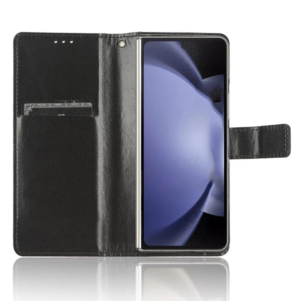 For Samsung Galaxy Z Fold6 5G Phone Case Pencil Slot Stand Leather Cover Crazy Horse Texture - Black - 2
