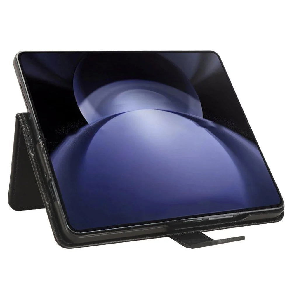 For Samsung Galaxy Z Fold6 5G Phone Case Pencil Slot Stand Leather Cover Crazy Horse Texture - Black - 3