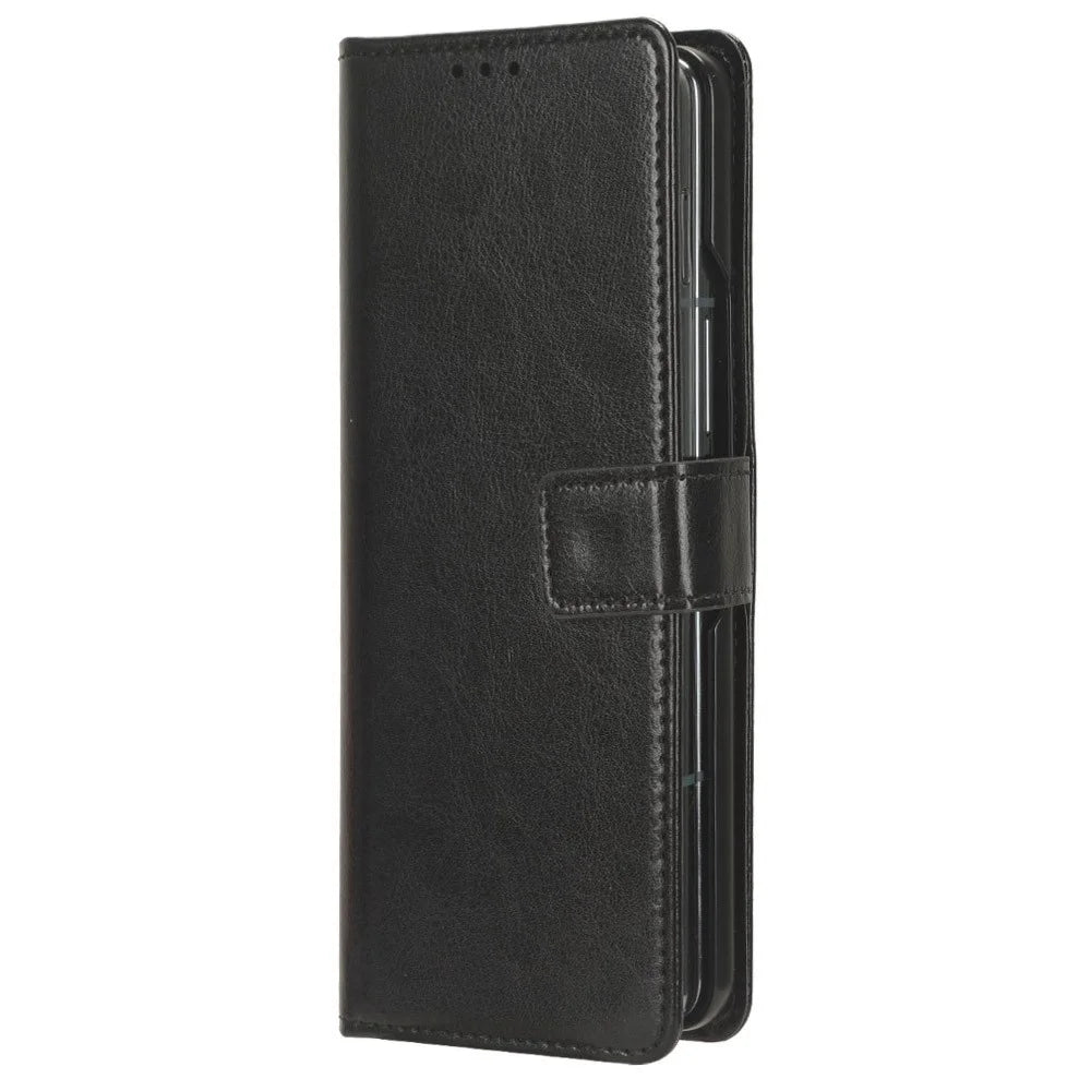 For Samsung Galaxy Z Fold6 5G Phone Case Pencil Slot Stand Leather Cover Crazy Horse Texture - Black - 5