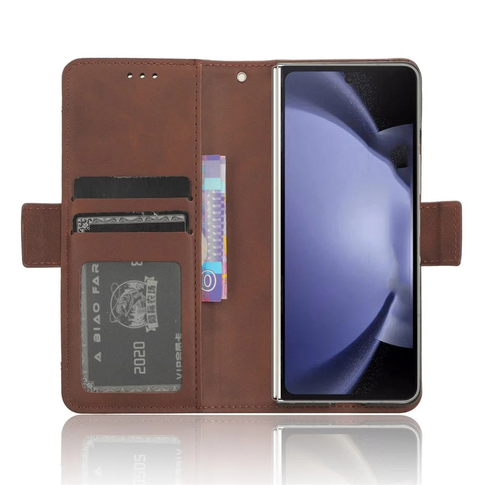 For Samsung Galaxy Z Fold6 5G Stand Case with Pencil Slot Anti-Scratch Leather Phone Cover - Brown - 2