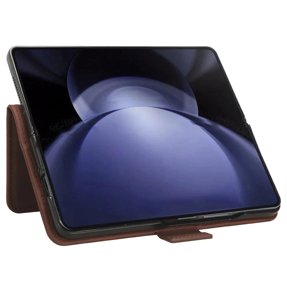 For Samsung Galaxy Z Fold6 5G Stand Case with Pencil Slot Anti-Scratch Leather Phone Cover - Brown - 3