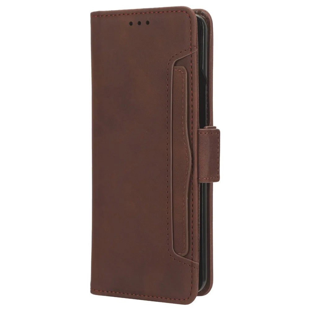 For Samsung Galaxy Z Fold6 5G Stand Case with Pencil Slot Anti-Scratch Leather Phone Cover - Brown - 7