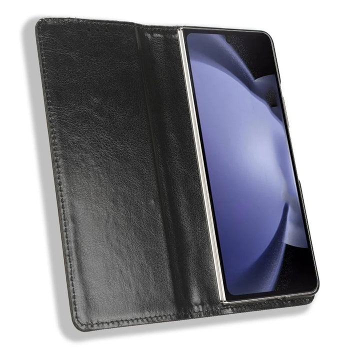 For Samsung Galaxy Z Fold6 5G Case with Pencil Holder Retro PU Leather Phone Cover - Black - 2