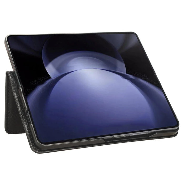 For Samsung Galaxy Z Fold6 5G Case with Pencil Holder Retro PU Leather Phone Cover - Black - 3