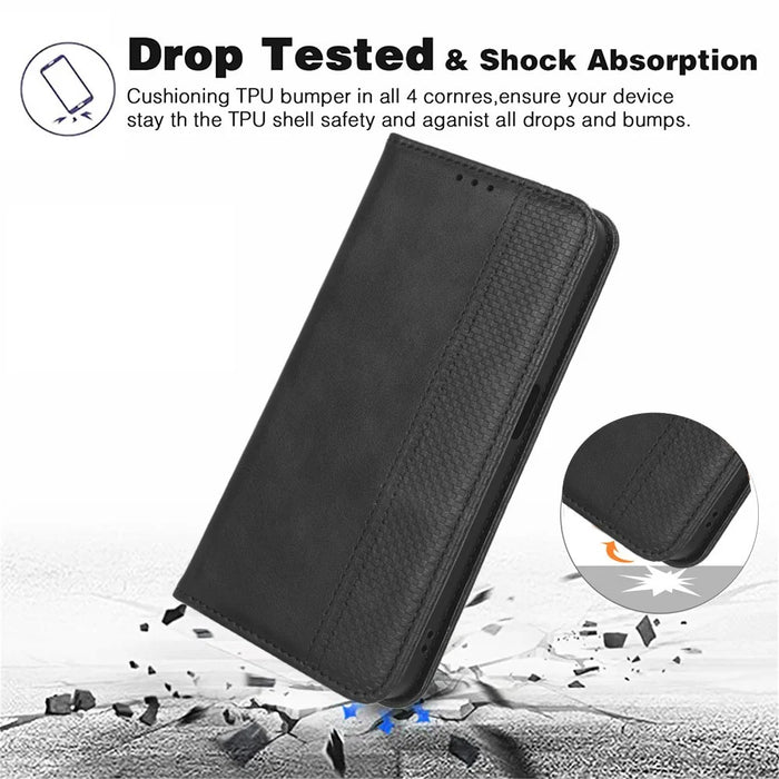 For Samsung Galaxy Z Fold6 5G Case with Pencil Holder Retro PU Leather Phone Cover - Black - 5