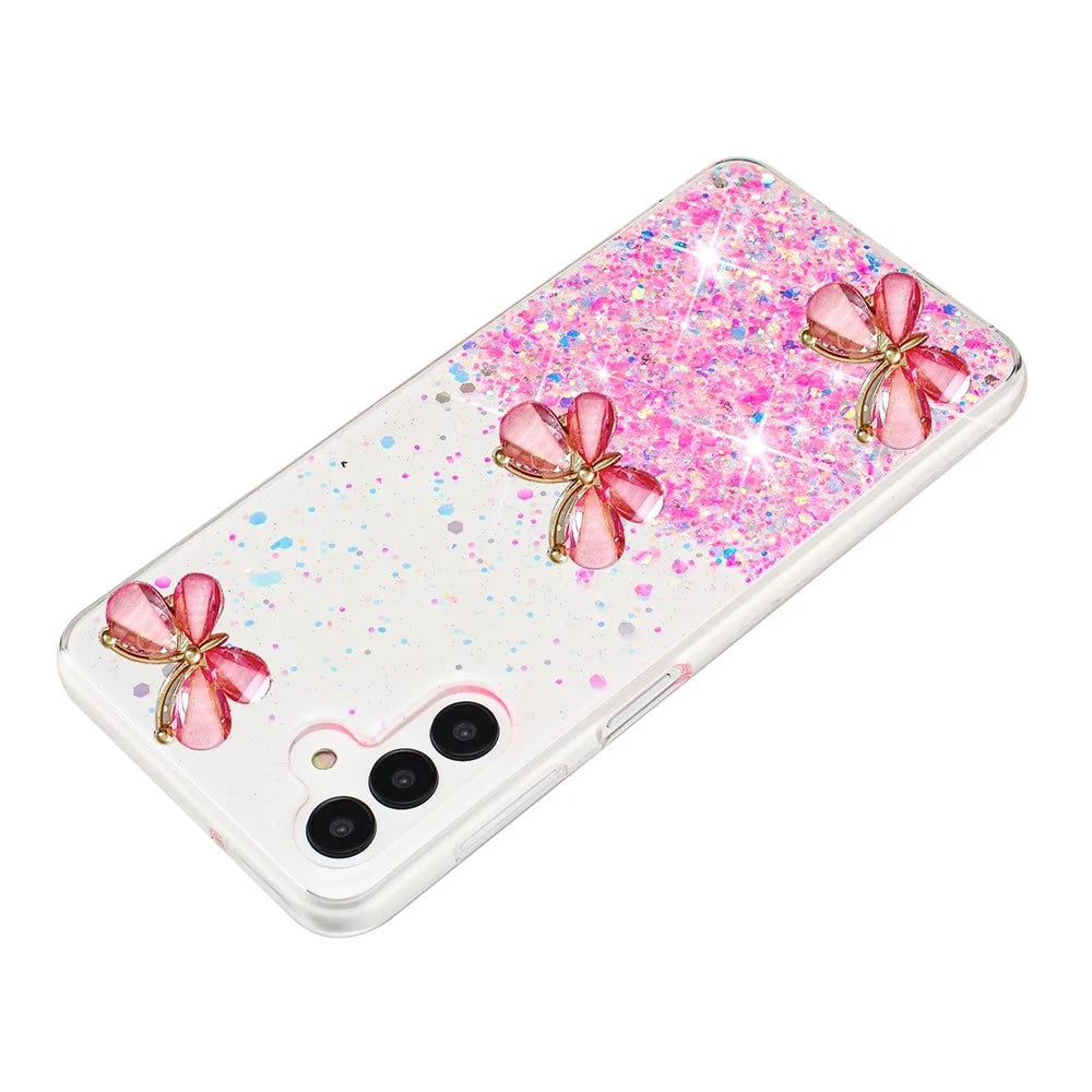 For Samsung Galaxy S24 FE Case Glowing in Dark 3D Butterfly Epoxy TPU Phone Cover - Luminous Pink - 2